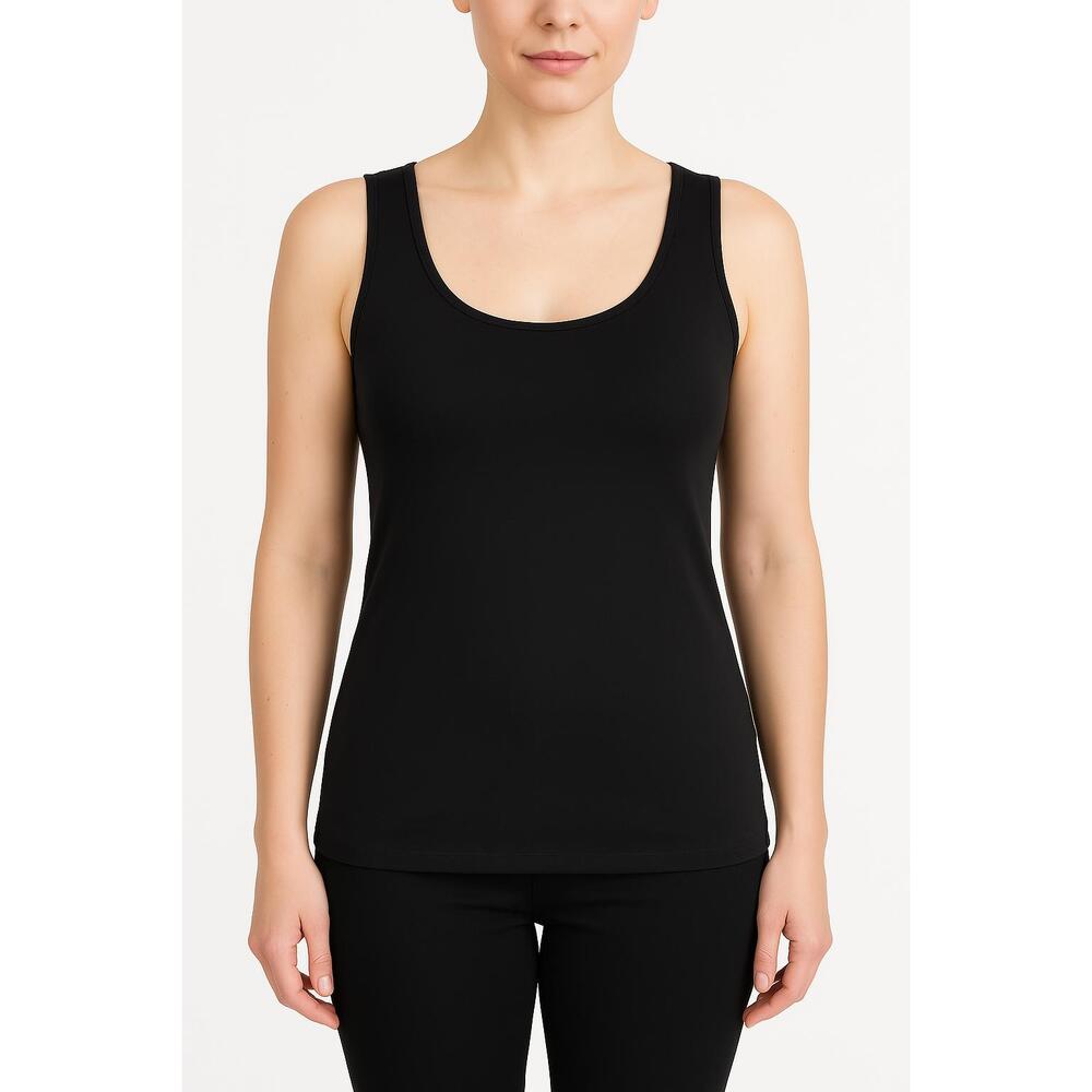 Tapemeasure Black Sleeveless Scoop Neck Stretchy Basic Tank‎ Top Womens Large